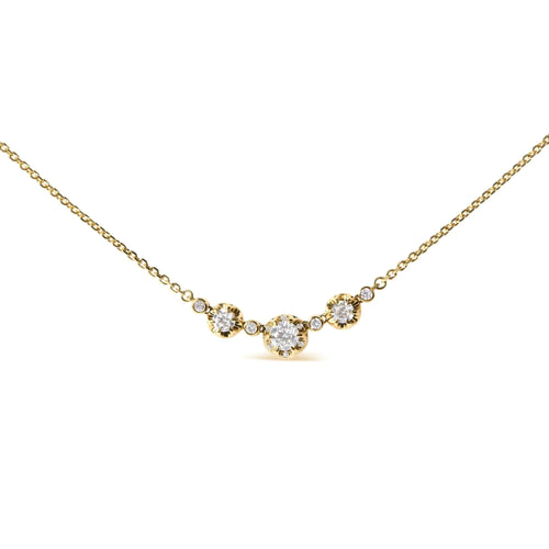 14k Yellow Gold 3/4 Cttw 3 Stone Round Diamond 18" Statement Necklace  (H-I Color, I1-I2 Clarity) WEM Support (www.WEM.support)