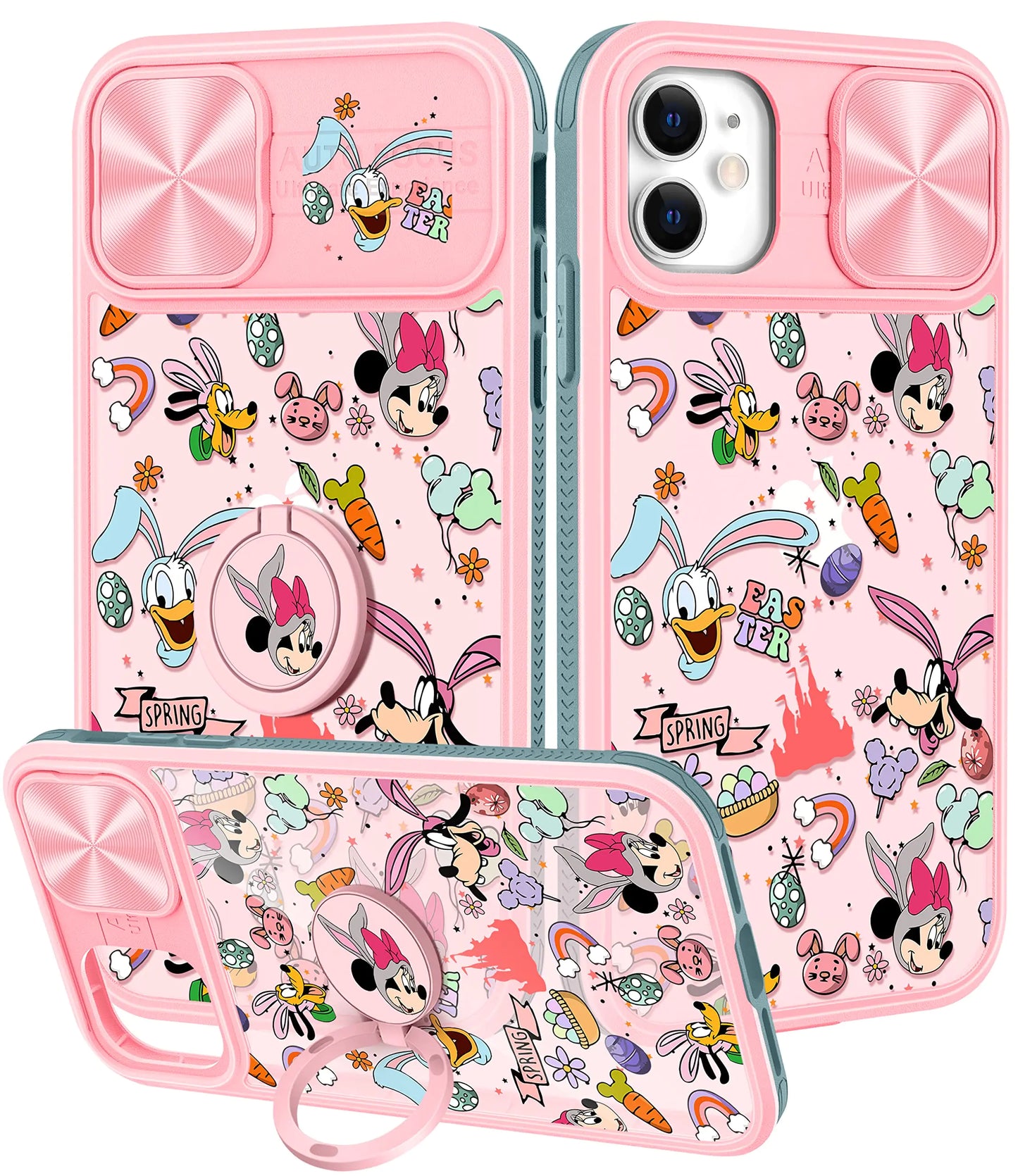 Joyleop (2in1 for iPhone 11 Case Cartoon Cute Cowby for Girls Pretty Women Teen Kids Girly Phone Covers Blue Pattern Design with Slide Camera Cover+Ring Holder for Apple 11 6.1”