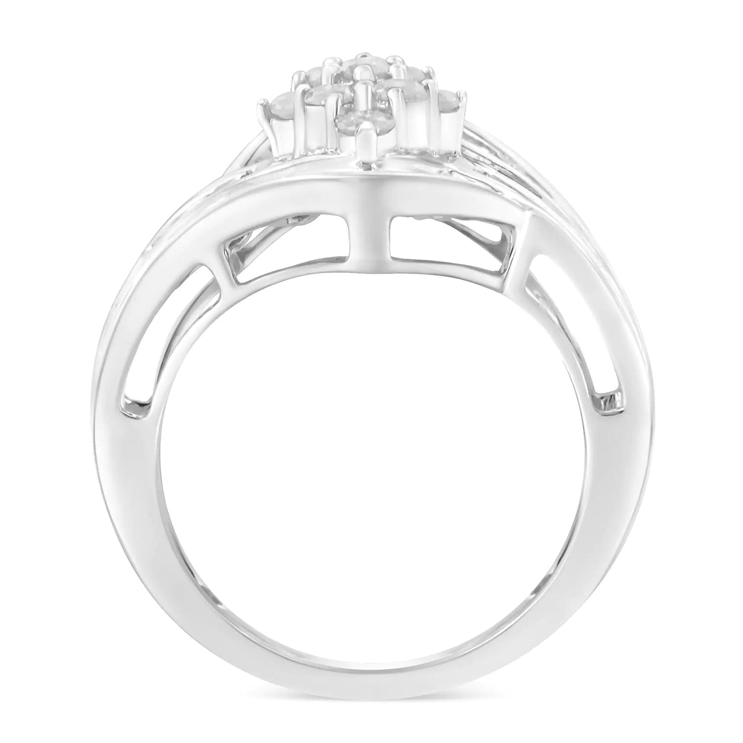 10K White Gold Diamond Bypass Cluster Ring (1 Cttw, I-J Color, I2-I3 Clarity) WEM Support (www.WEM.support)