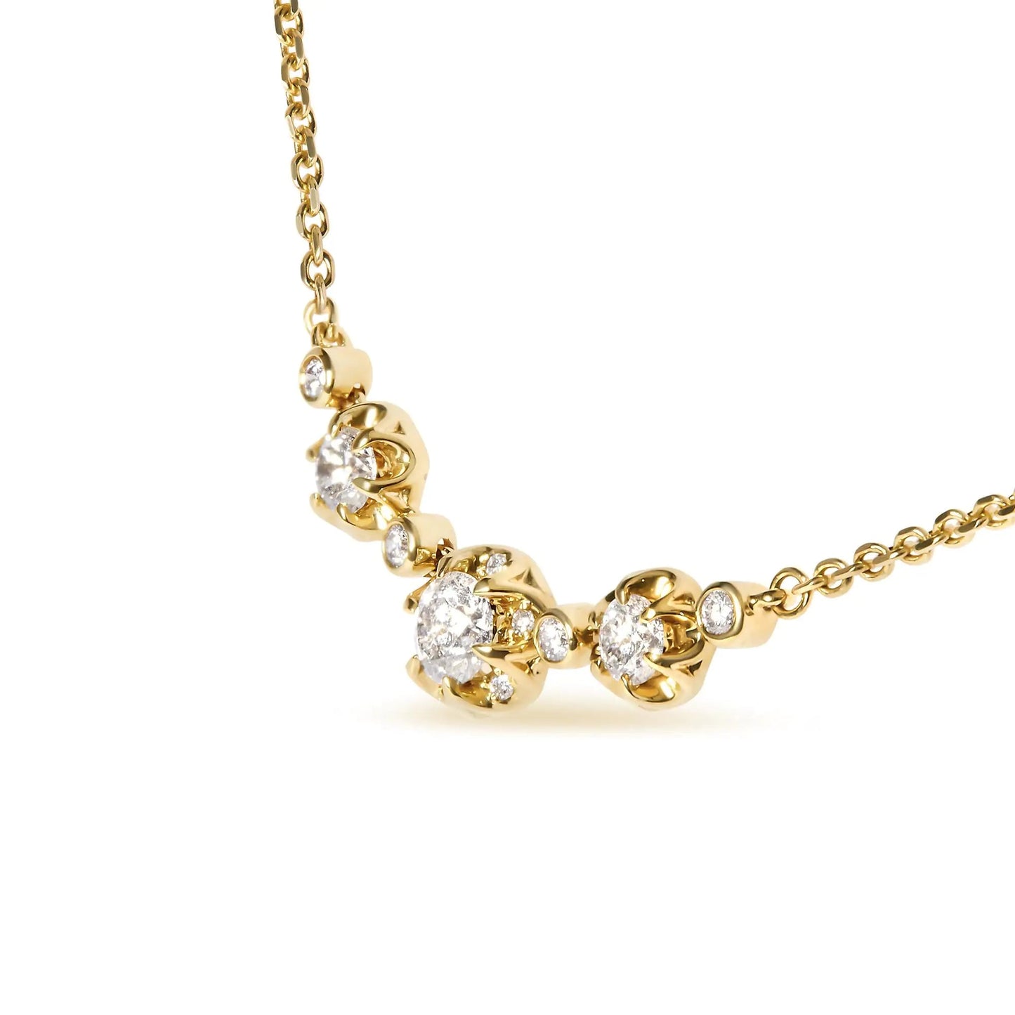 14k Yellow Gold 3/4 Cttw 3 Stone Round Diamond 18" Statement Necklace  (H-I Color, I1-I2 Clarity) WEM Support (www.WEM.support)