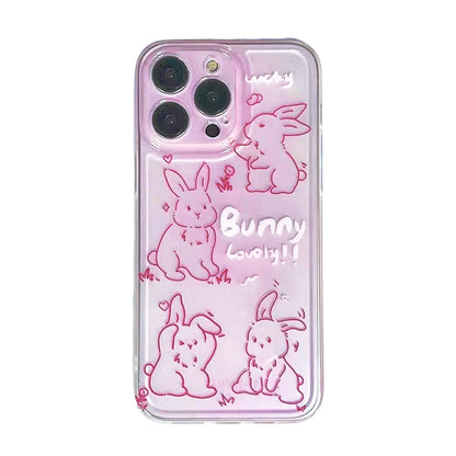 Pink Floral Bunny Phone Case for iPhone 15, Cute Korea 3D Rabbit Flower Cartoon Case for Women Girls