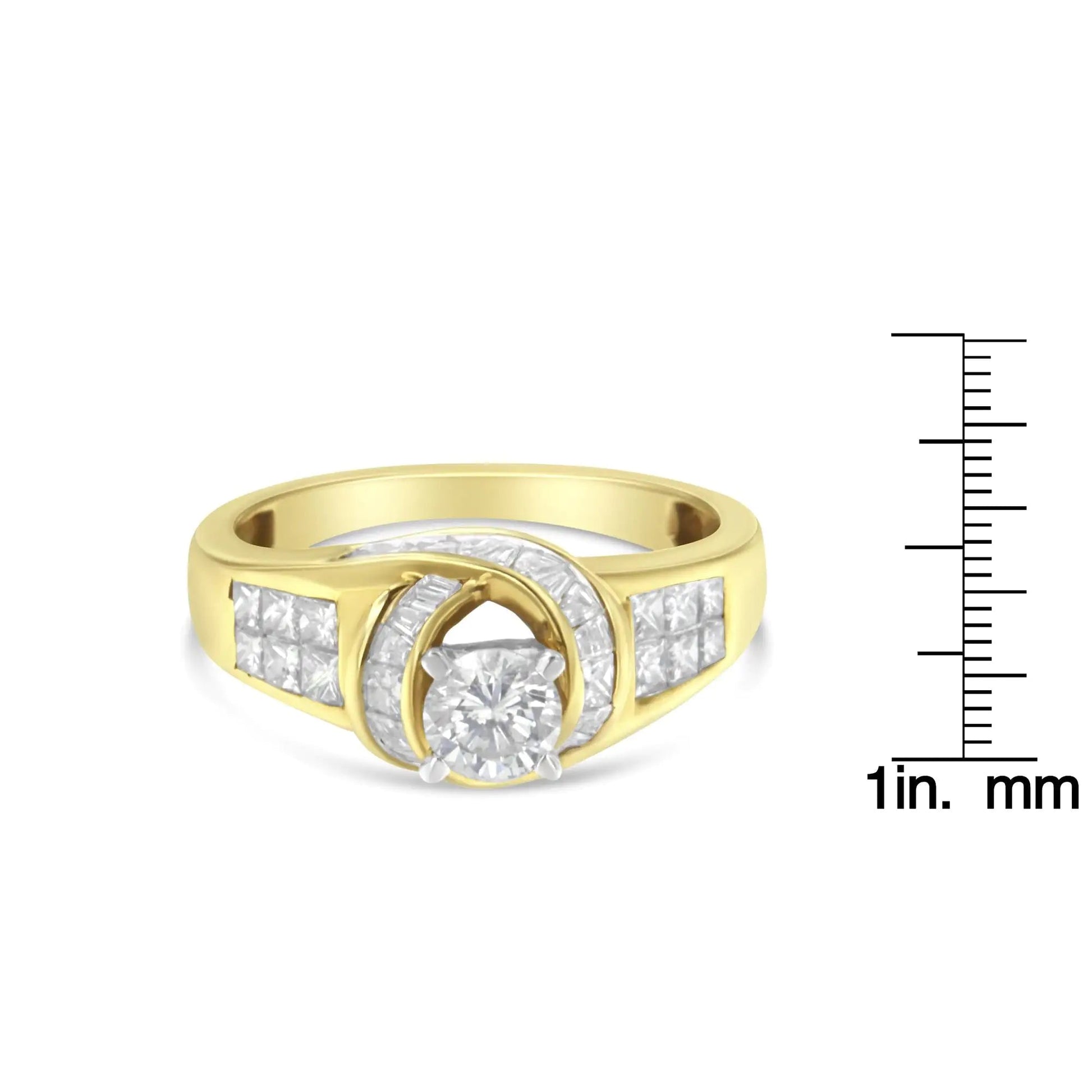 14K Two-Toned Gold Round, Baguette and Princess Cut Diamond Ring (1 1/8 Cttw, H-I Color, SI2-I1 Clarity) WEM Support (www.WEM.support)