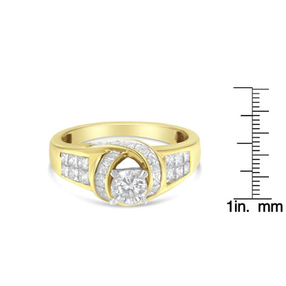 14K Two-Toned Gold Round, Baguette and Princess Cut Diamond Ring (1 1/8 Cttw, H-I Color, SI2-I1 Clarity) WEM Support (www.WEM.support)