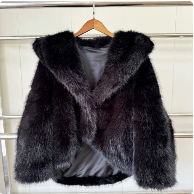 Women's Faux Fox Fur Hooded Coat WEM Support (www.WEM.support)