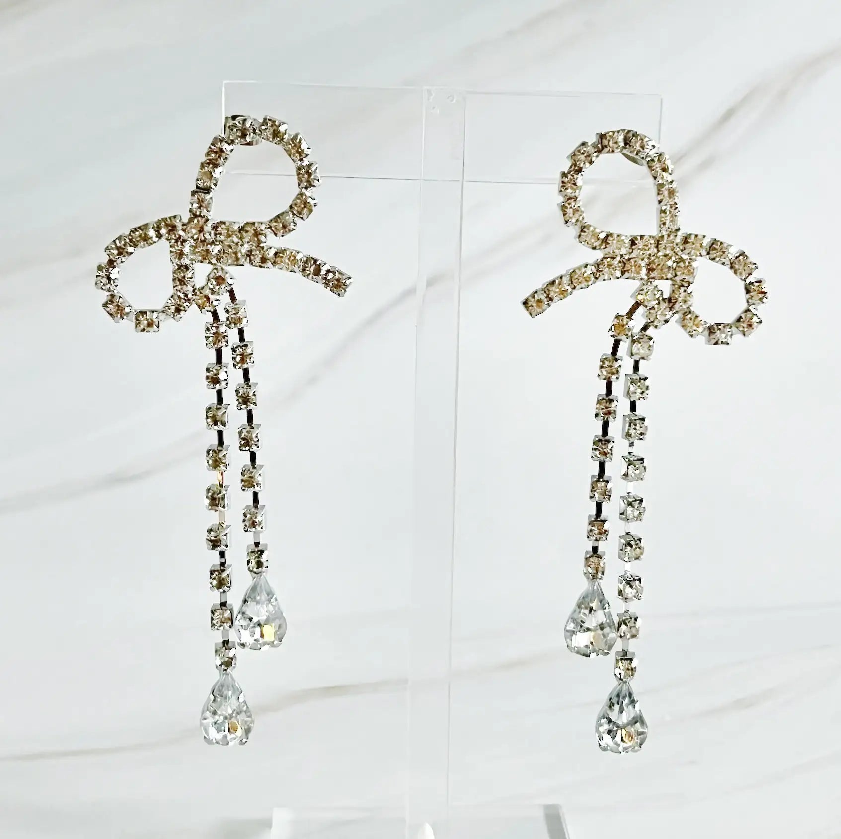 Crystal Bow Drop Earrings WEM Support (www.WEM.support)