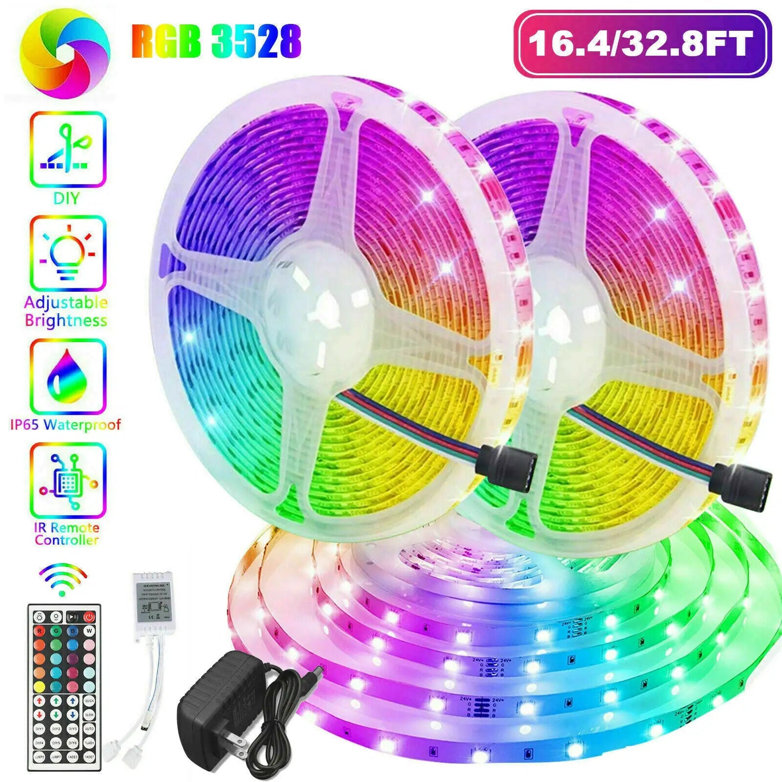 32FT LED Strip Lights Remote Control Bedroom Waterproof for Indoor Outdoor Use WEM Support (www.WEM.support)