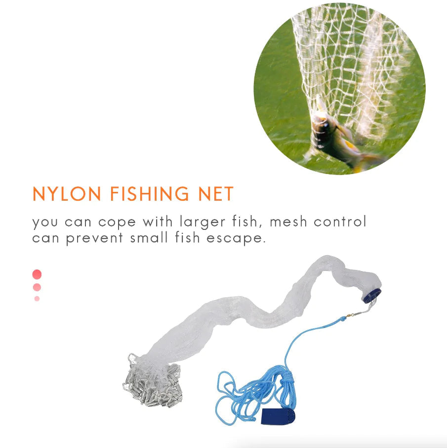 6/8/10/12/16FT Fishing Cast Net Bait Easy Throw Hand Cast Strong Nylon Mesh USA WEM Support (www.WEM.support)