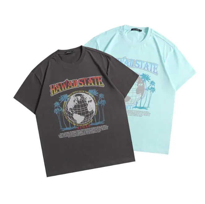 Hawaiian Island Pattern Couple Loose Casual T-Shirt HejK.com Marketplace LLC