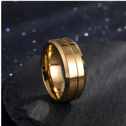 8mm Simple Groove Electroplating 18K Gold-plated Ring HejK.com