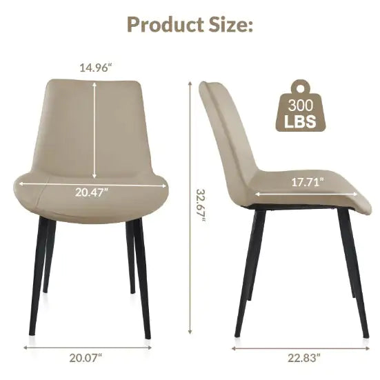 Tan PU Leather Dining Chair With Metal Legs, Modern Upholstered Chair Set Of 2 For Kitchen WEM Support (www.WEM.support)