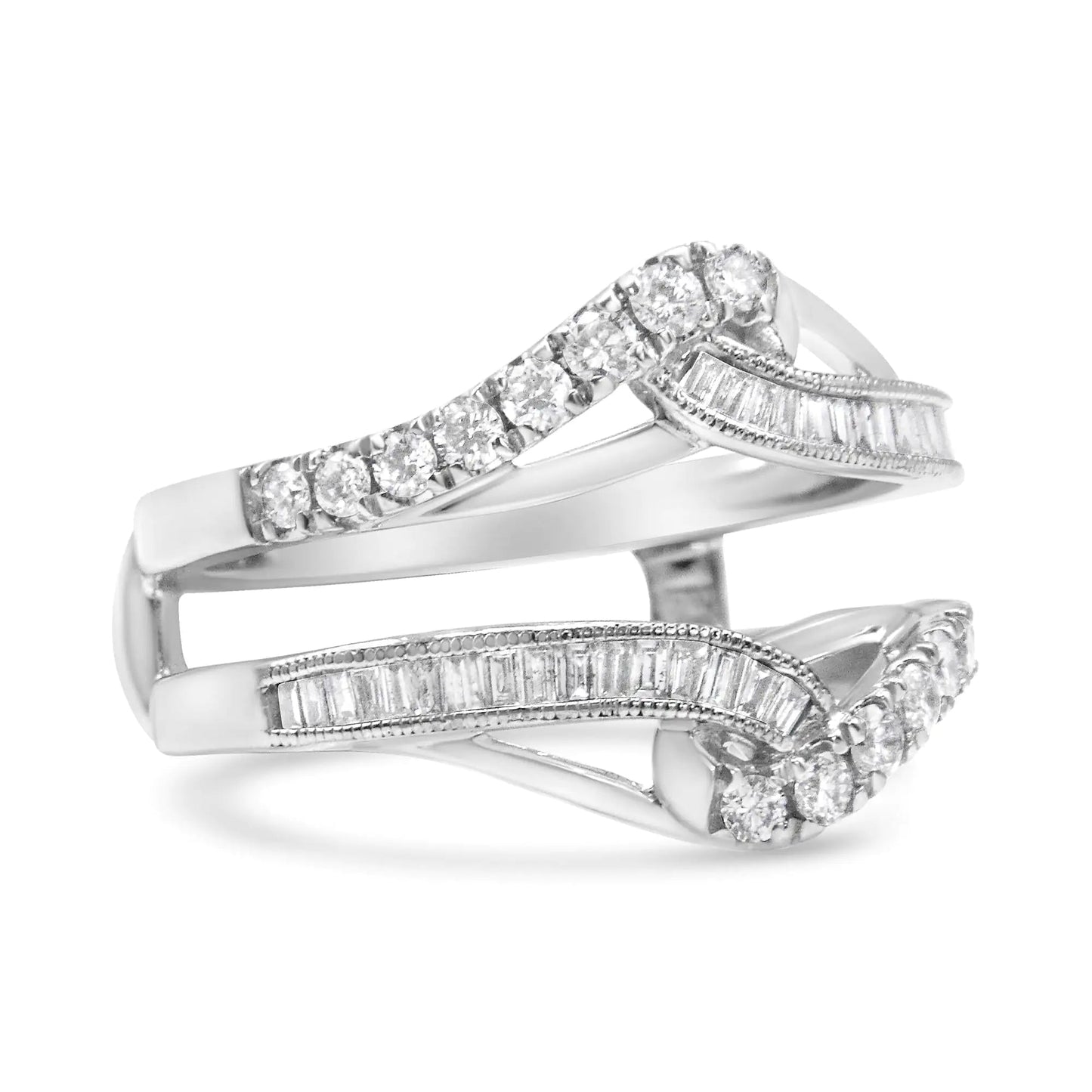 14K White Gold 0.65 Cttw Round and Baguette Invisible-Set Diamond Enhancer Wrap Ring (I-J Color, I2-I3 Clarity) WEM Support (www.WEM.support)