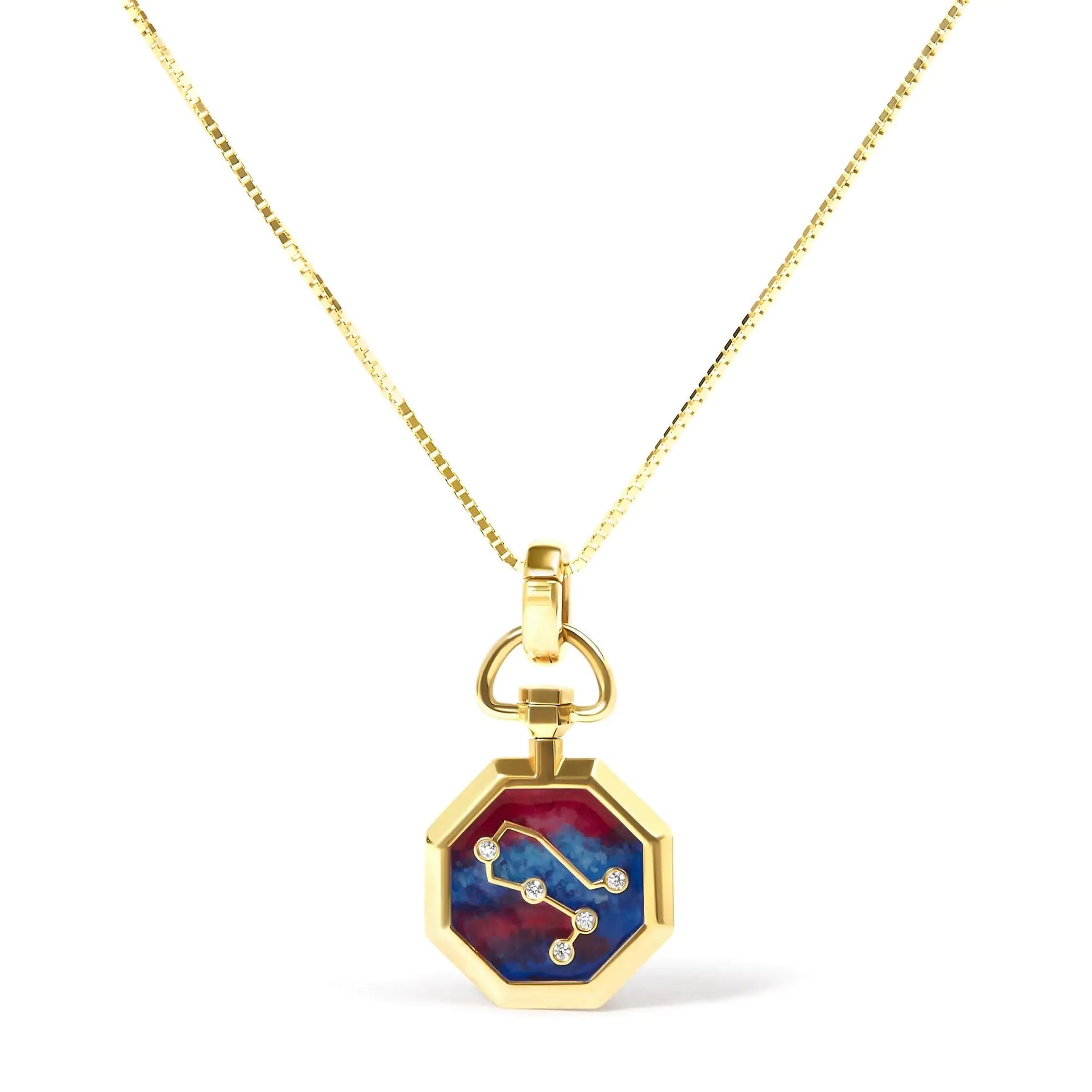 18K Yellow Gold Diamond Gemini Constellation with Red and Blue Enamel 18" Inch Pendant Necklace (H-I Color, SI2-I1 Clarity) WEM Support (www.WEM.support)