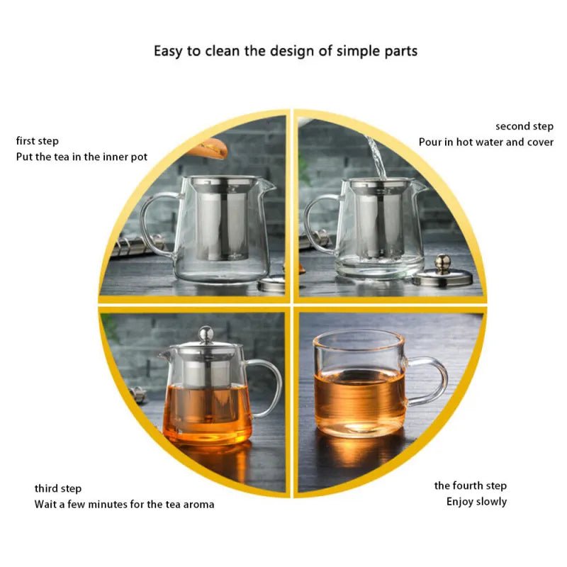 Tetera de Vidrio Transparente Resistente al Calor con Infusor para Café, Té y Hierbas - Catch Cards