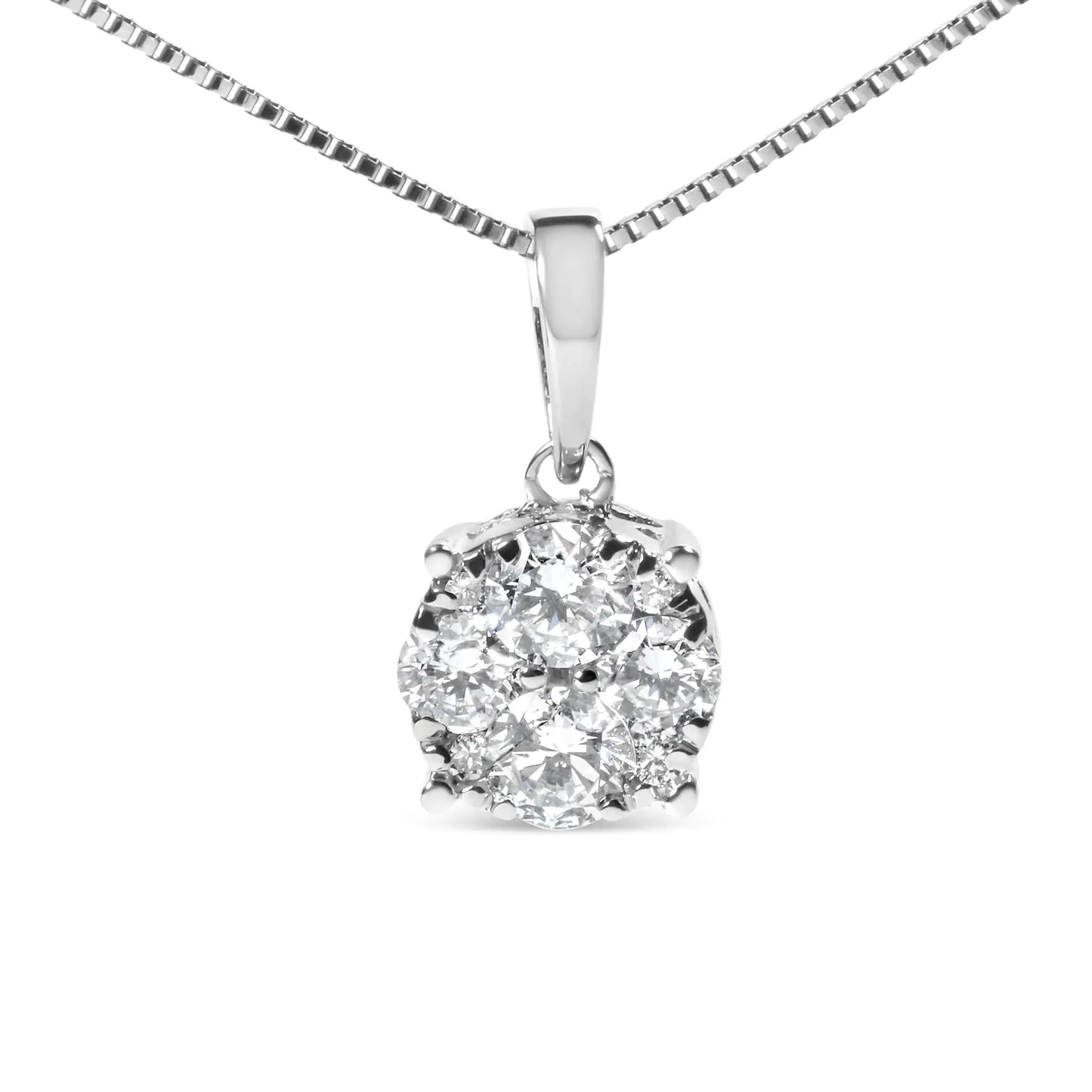 14k White Gold 1/2 Cttw Lab Grown Diamond Floral Cluster Pendant 18" Necklace (G-H Color, VS1-VS2 Clarity) WEM Support (www.WEM.support)