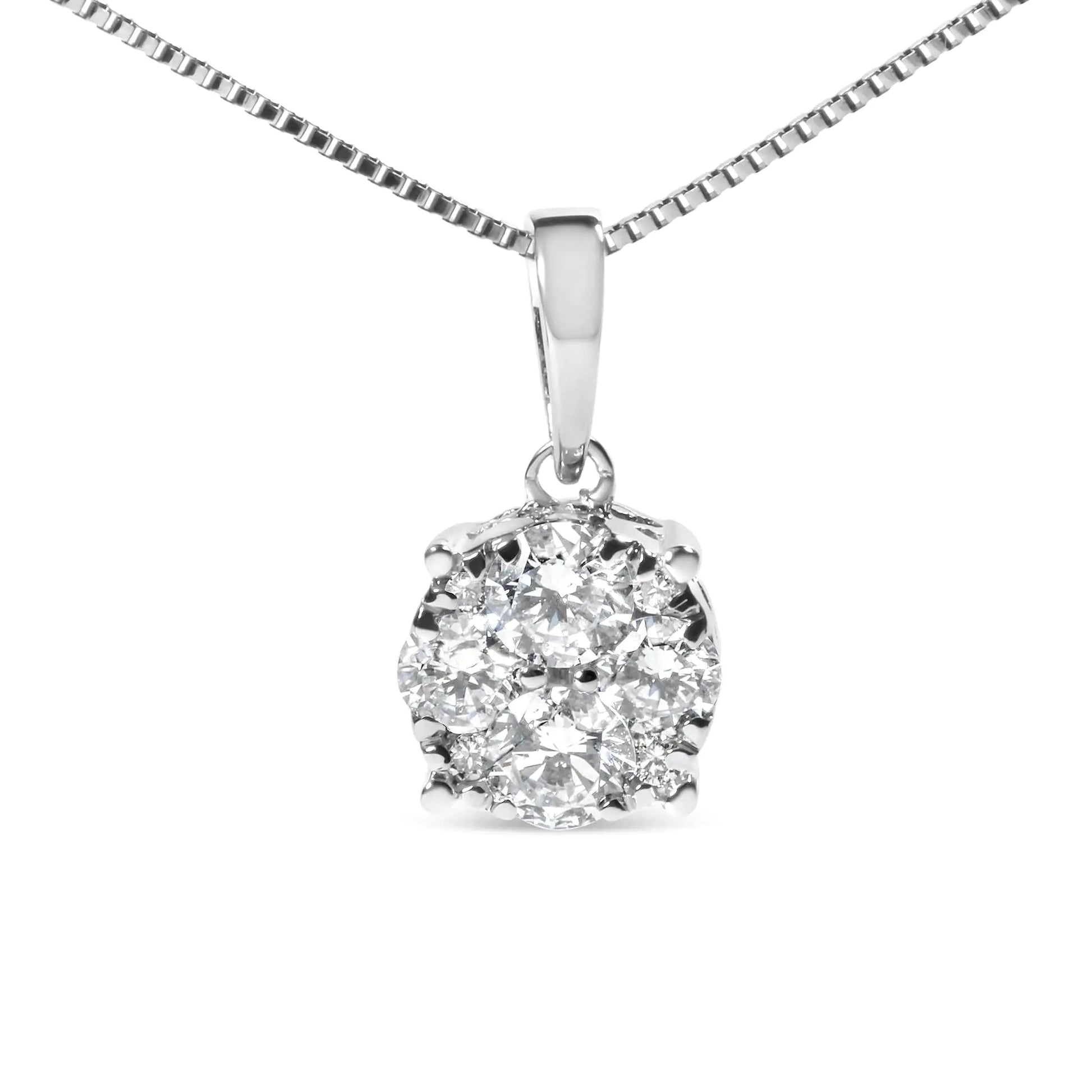 14k White Gold 1/2 Cttw Lab Grown Diamond Floral Cluster Pendant 18" Necklace (G-H Color, VS1-VS2 Clarity) WEM Support (www.WEM.support)