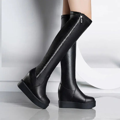 Over-the-Knee Wedge Heel Stretch Boots for Slimming