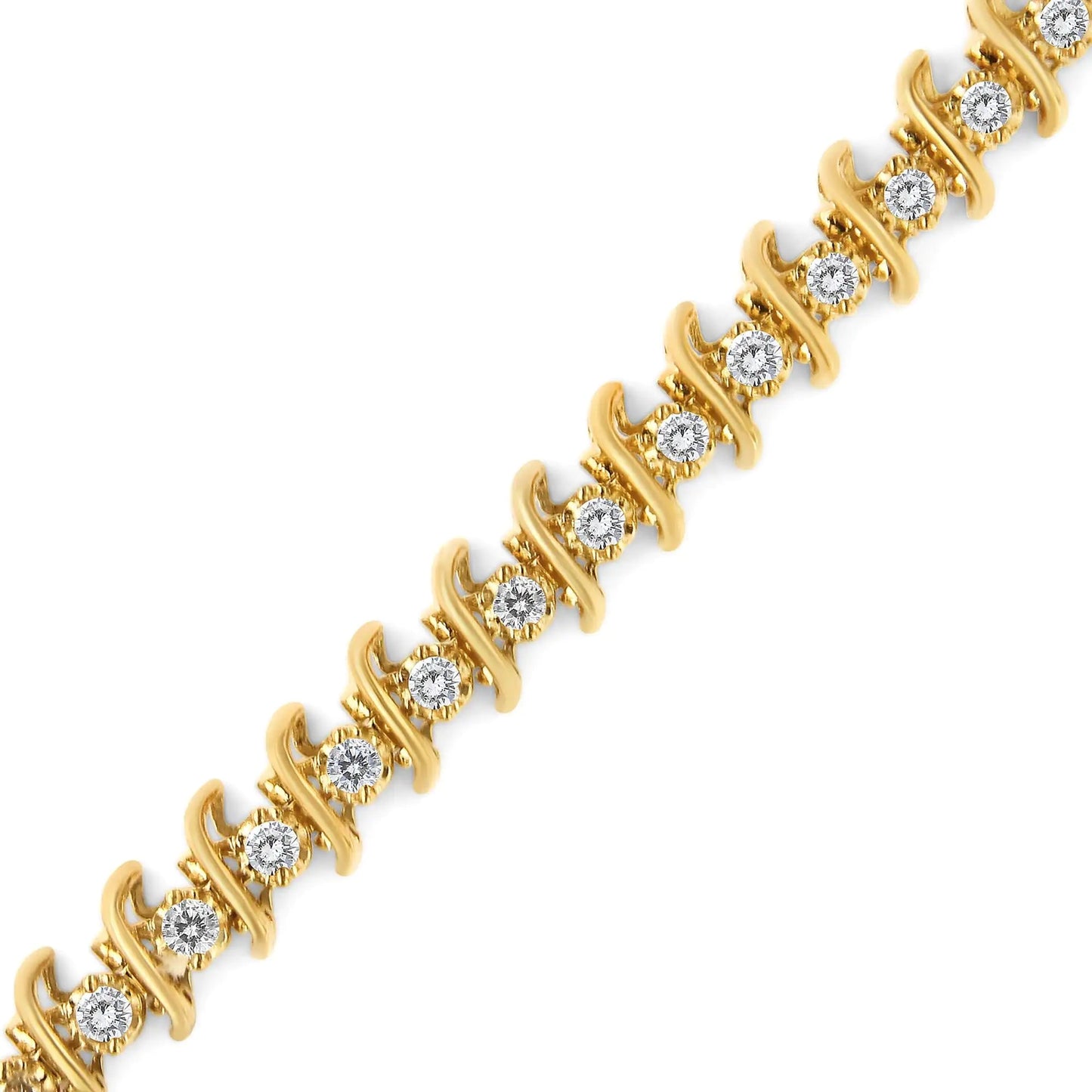 10K Yellow Gold Plated .925 Sterling Silver 3.00 Cttw Prong-Set Brilliant Round-cut Diamond "S" Link Bracelet (J-K Color, I2-I3 Clarity) - Size 7.5 WEM Support (www.WEM.support)