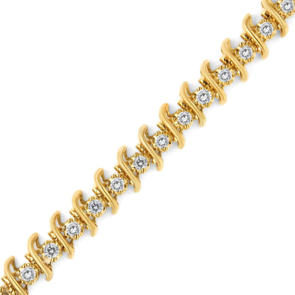 10K Yellow Gold Plated .925 Sterling Silver 3.00 Cttw Prong-Set Brilliant Round-cut Diamond "S" Link Bracelet (J-K Color, I2-I3 Clarity) - Size 7.5 WEM Support (www.WEM.support)