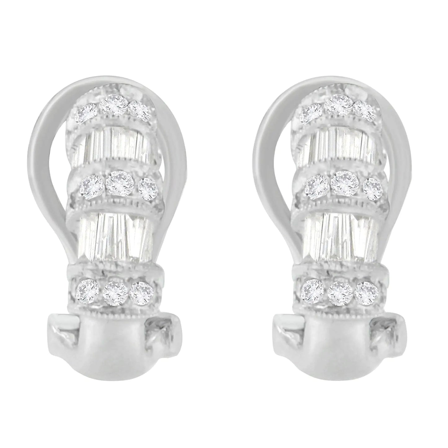 14K White Gold 1 cttw Round and Baguette Cut Diamond Earrings (H-I, SI2-I1) WEM Support (www.WEM.support)