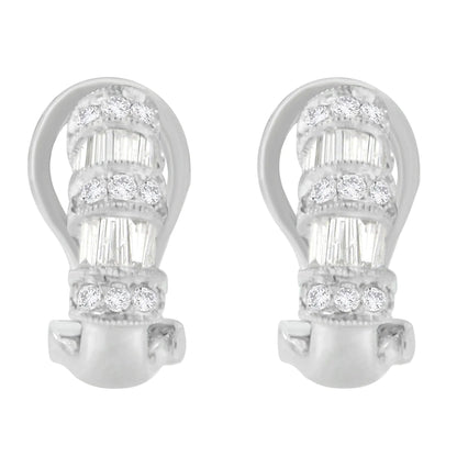 14K White Gold 1 cttw Round and Baguette Cut Diamond Earrings (H-I, SI2-I1) WEM Support (www.WEM.support)