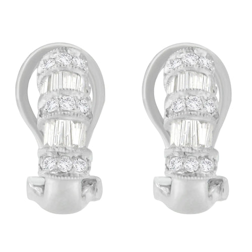 14K White Gold 1 cttw Round and Baguette Cut Diamond Earrings (H-I, SI2-I1) WEM Support (www.WEM.support)