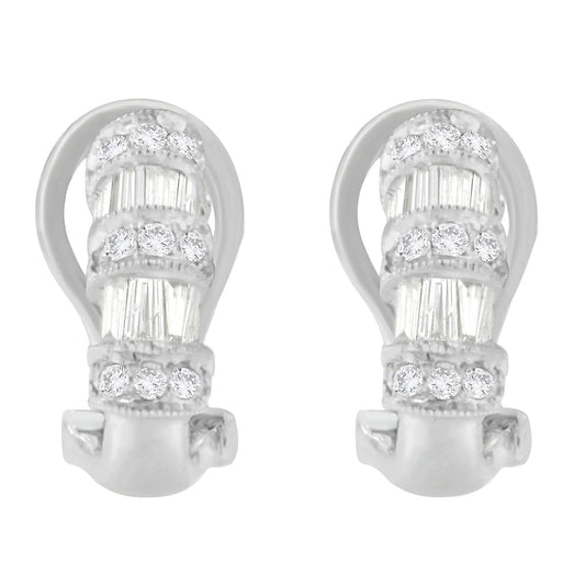 14K White Gold 1 cttw Round and Baguette Cut Diamond Earrings (H-I, SI2-I1) WEM Support (www.WEM.support)