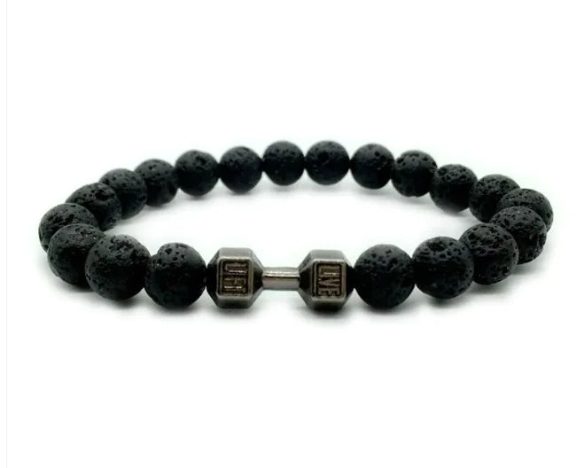 Men's Barbell & Lava Rock Dumbbell Bracelet WEM Support (www.WEM.support)