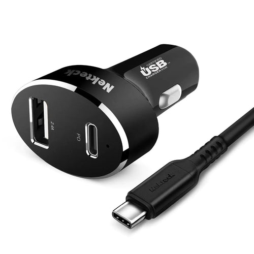 Type C Car Charger, Nekteck USB Adapter with 45W Power Delivery and 12W A Port Compatible with iPhone, iPad, MacBook, Galaxy, Google Pixel, 3.3ft Cable Included, NOT Ideal for Note10+PPS - Catch Cards