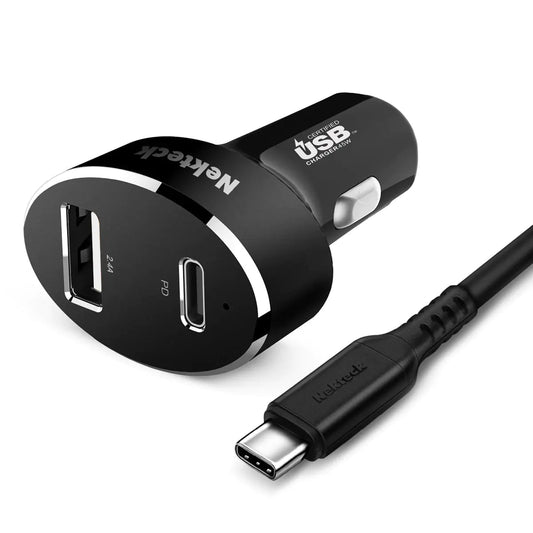 Type C Car Charger, Nekteck USB Adapter with 45W Power Delivery and 12W A Port Compatible with iPhone, iPad, MacBook, Galaxy, Google Pixel, 3.3ft Cable Included, NOT Ideal for Note10+PPS - Catch Cards