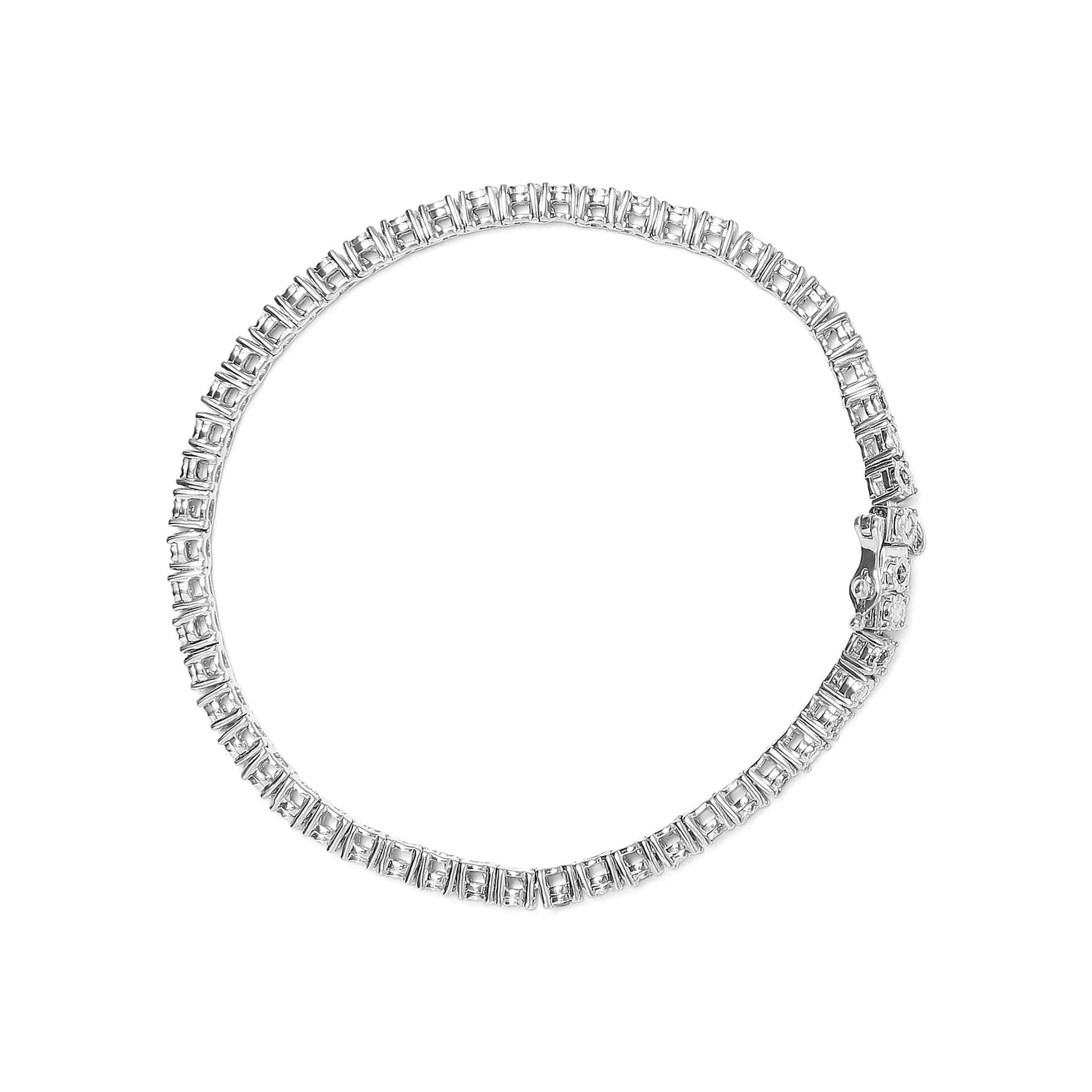 .925 Sterling Silver 1.0 Cttw with Alternating Round White Diamond and Round Treated Black Diamond Tennis Bracelet (Black and I-J Color, I3 Clarity) - Size 7" Inches WEM Support (www.WEM.support)