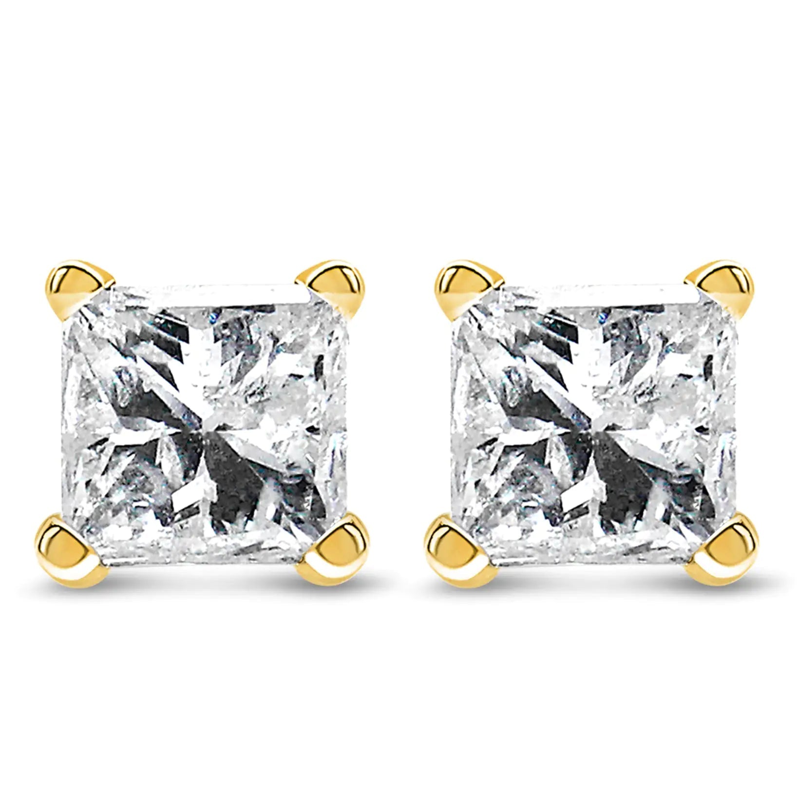 AGS Certified Princess-Cut Square Diamond 4-Prong Solitaire Stud Earrings in 14K Gold (N-O Color, SI2-I1 Clarity) WEM Support (www.WEM.support)