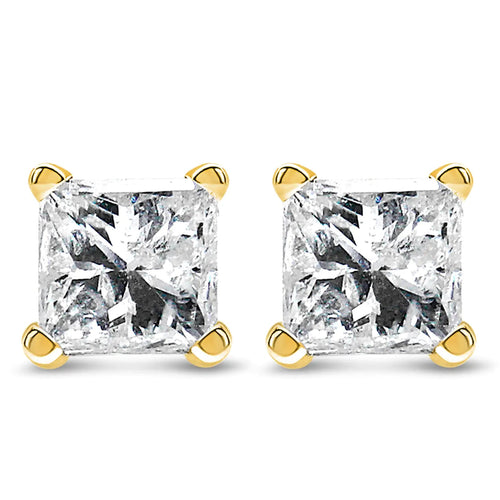AGS Certified Princess-Cut Square Diamond 4-Prong Solitaire Stud Earrings in 14K Gold (N-O Color, SI2-I1 Clarity) WEM Support (www.WEM.support)