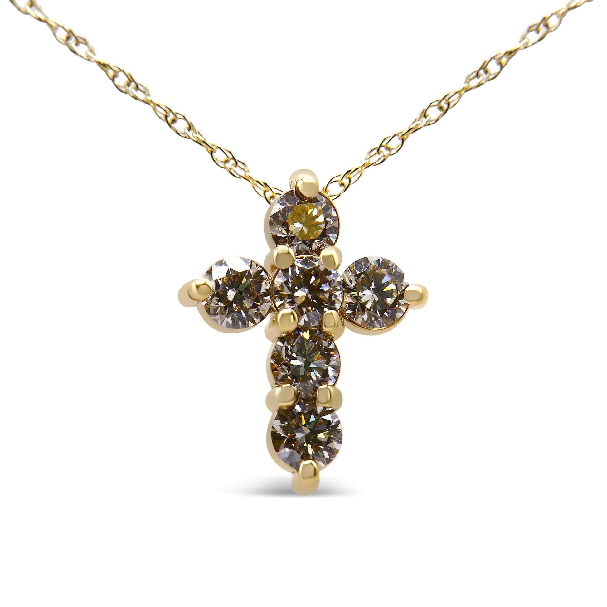 14K Yellow Gold 1/2 Cttw Round-Cut Diamond Mini Cross 18" Pendant Necklace (J-K Color, VS2-SI1 Clarity) WEM Support (www.WEM.support)
