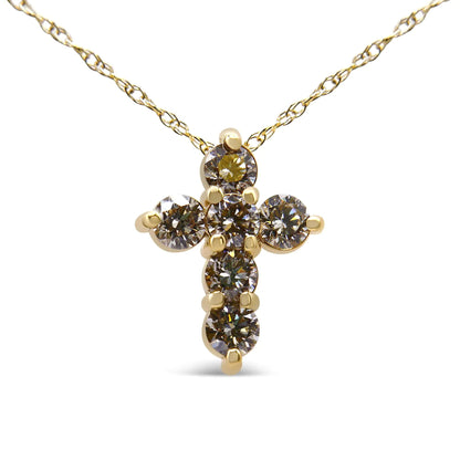 14K Yellow Gold 1/2 Cttw Round-Cut Diamond Mini Cross 18" Pendant Necklace (J-K Color, VS2-SI1 Clarity) WEM Support (www.WEM.support)