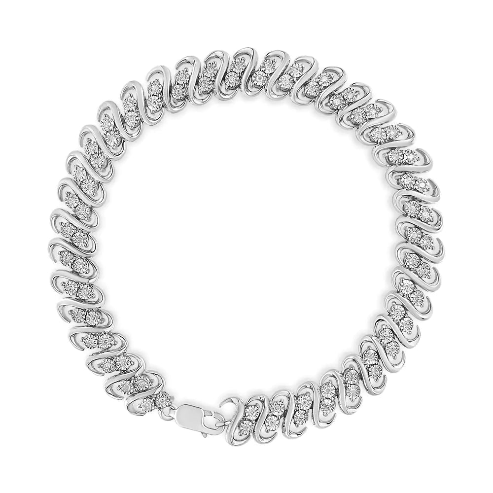 .925 Sterling 1/2 Cttw Diamond Double Row S-Link Bracelet (I-J Color, I2-I3 Clarity) - 7.25" Inches WEM Support (www.WEM.support)