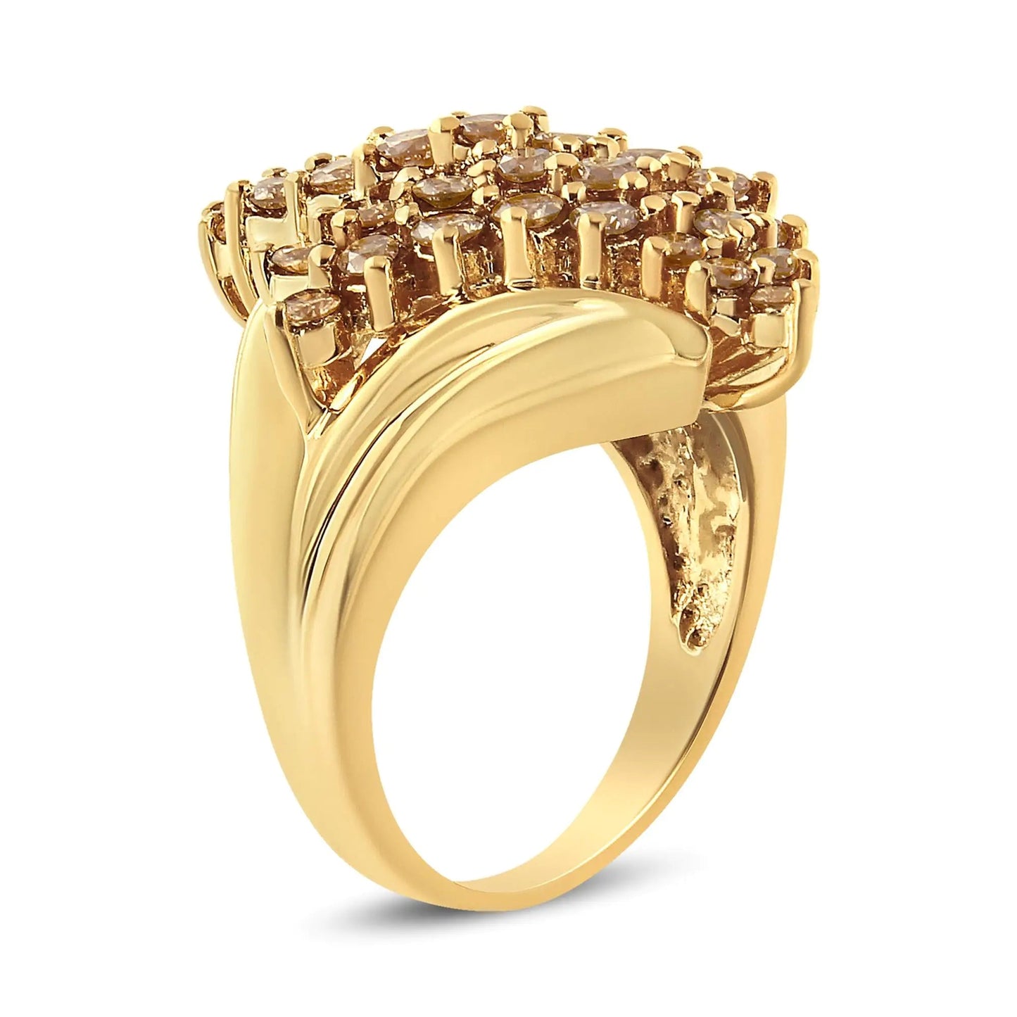 Bague Cluster en Diamant de 2.00 Ct en Argent Sterling .925 Plaqué Or Jaune 14K (Couleur Champagne, Clarté I2-I3) WEM Support (www.WEM.support)