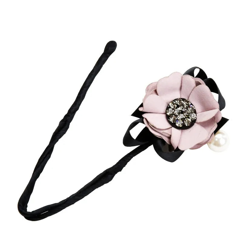 Elegant Rhinestone Flower Pearls Hair Curls Bun Maker WEM Support (www.WEM.support)