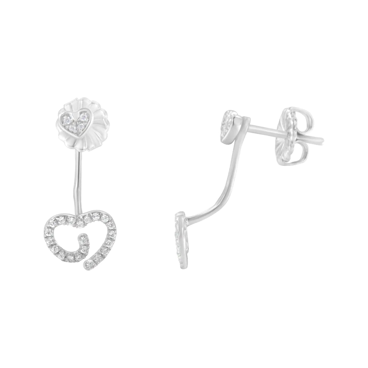 .925 Sterling Silver 1/4 Cttw Diamond Swirl Heart Front/Back Earrings (I-J Color, I2-I3 Clarity) WEM Support (www.WEM.support)