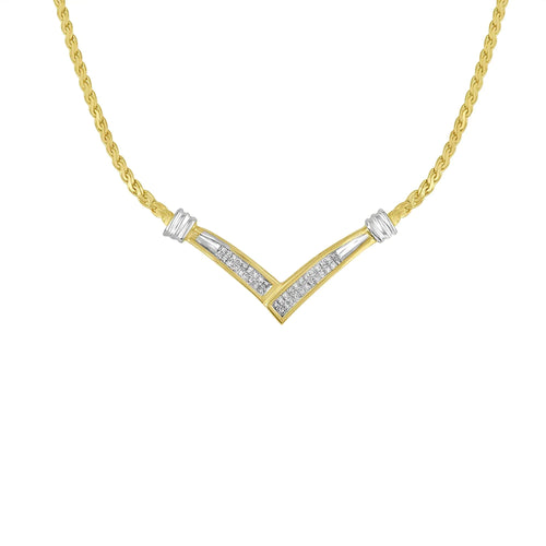 10K Yellow and White Gold 1/2 Cttw Princess Cut Diamond Channel-Set “V” Shape 18" Franco Chain Necklace (H-I Color, SI2-I1 Clarity) WEM Support (www.WEM.support)