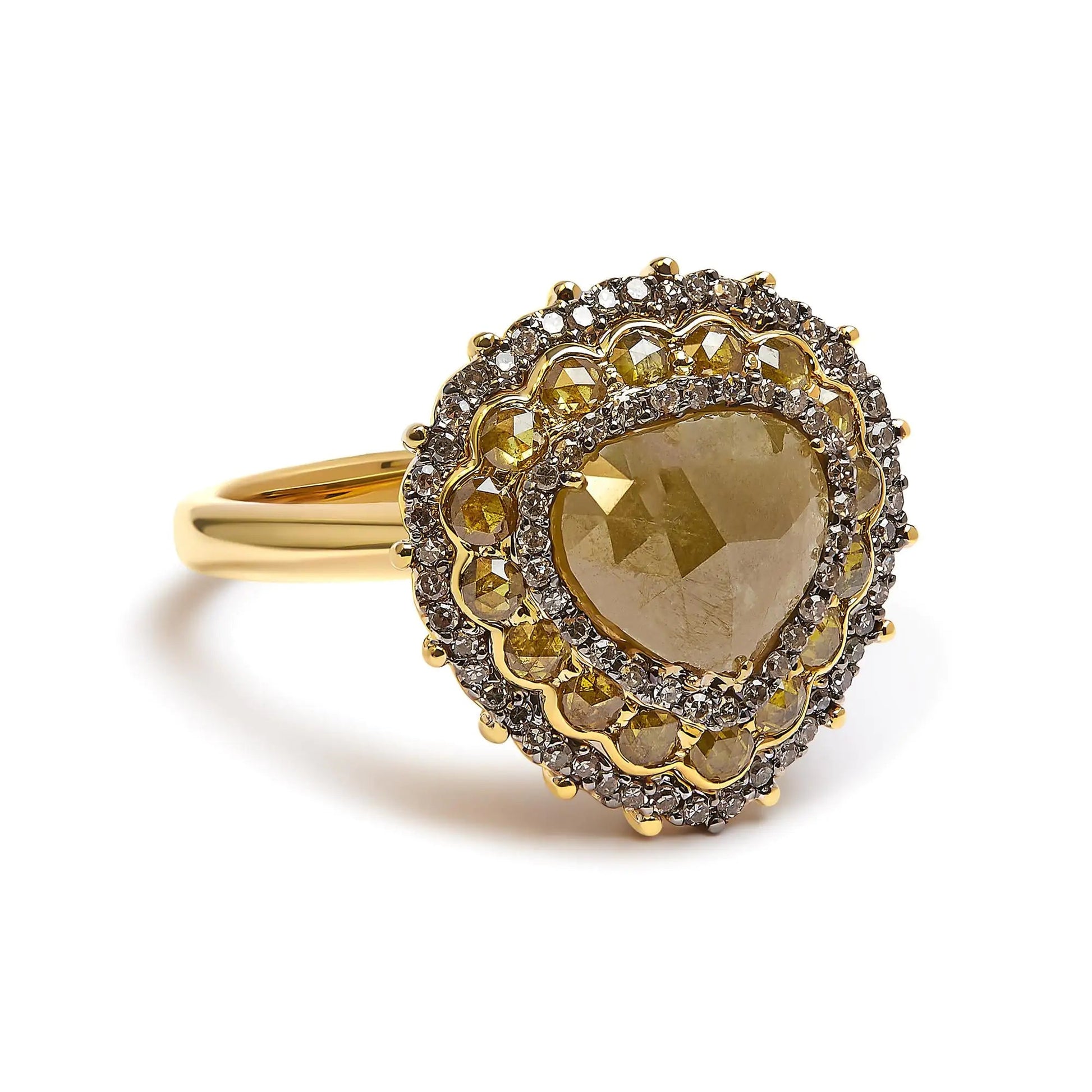 14K Yellow Gold 3.00 Cttw Yellow Rose Cut and White Diamond Halo Cocktail Ring (Yellow/I-J Color, I1-I2 Clarity) - Size 7 WEM Support (www.WEM.support)