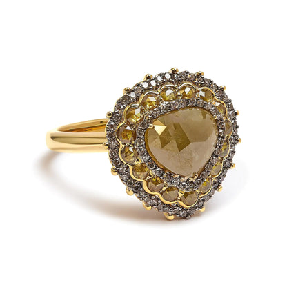 14K Yellow Gold 3.00 Cttw Yellow Rose Cut and White Diamond Halo Cocktail Ring (Yellow/I-J Color, I1-I2 Clarity) - Size 7 WEM Support (www.WEM.support)