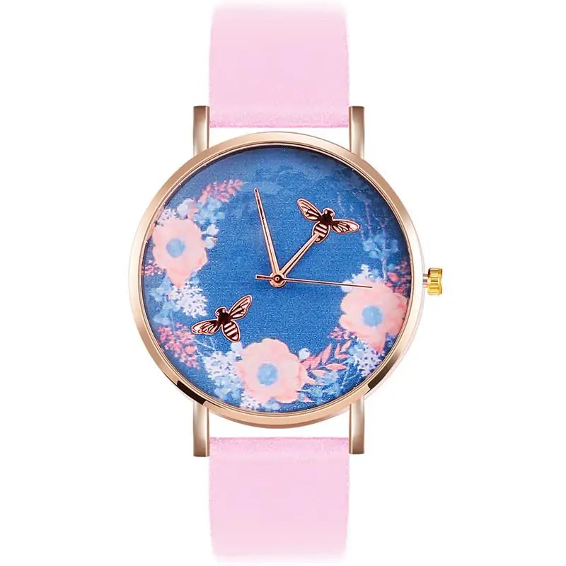 Blue Floral Bee Watch WEM Support (www.WEM.support)
