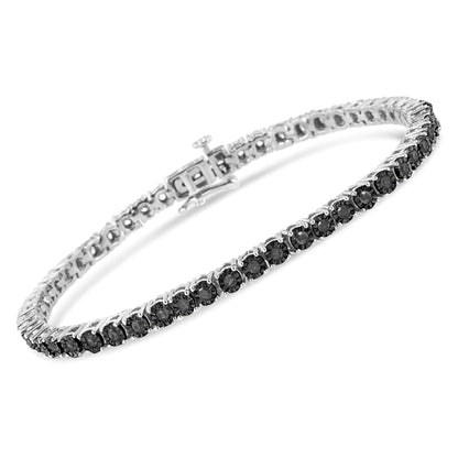 .925 Sterling Silver 1.0 Cttw Miracle-Set Treated Black Diamond Round Miracle Plate Tennis Bracelet (Black Color, I3 Clarity) - 7.25" WEM Support (www.WEM.support)