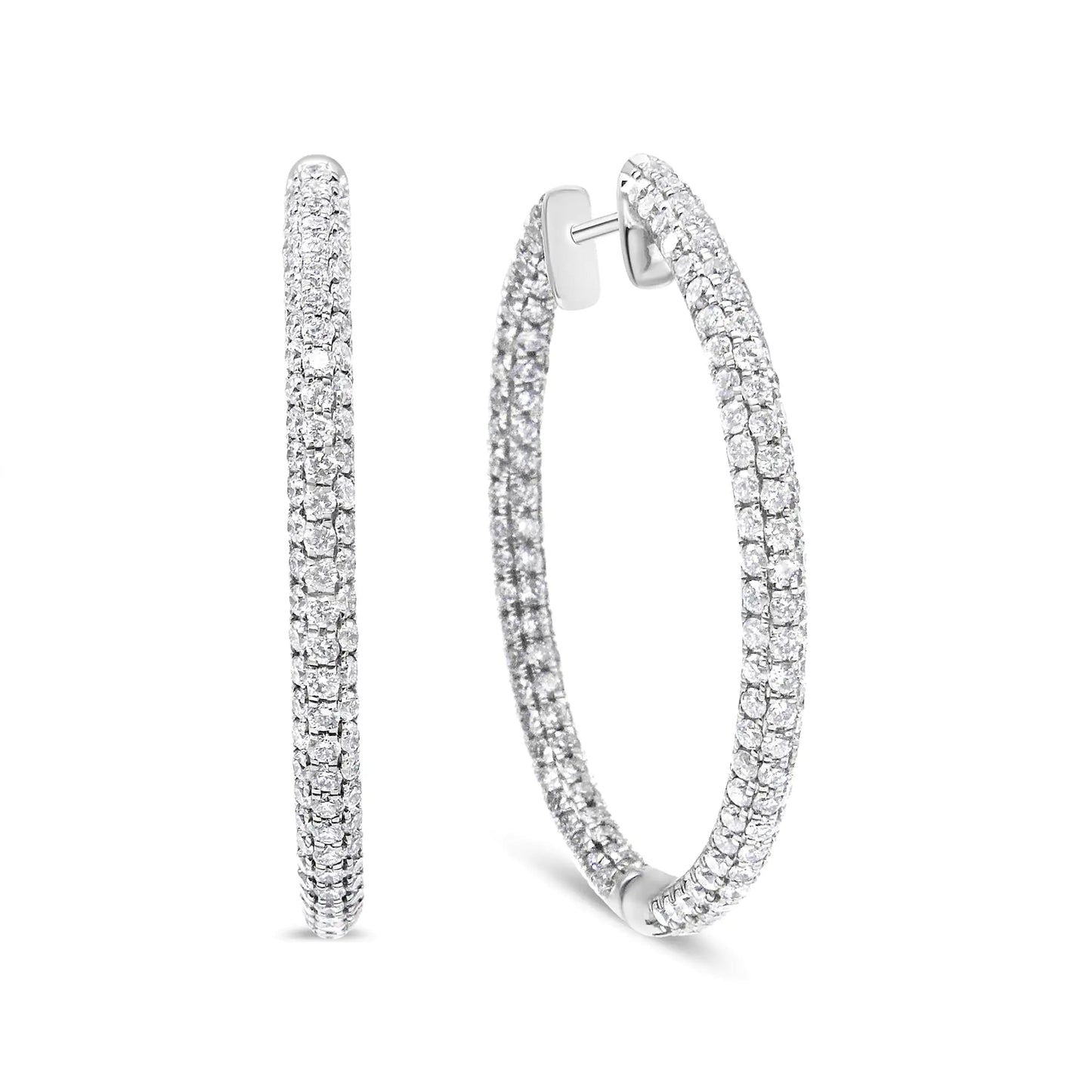 14K White Gold 3 1/2 Cttw Lab Grown Pave Set Diamond Eternity Inside Out Hoop Earrings  (G-H Color, SI1-SI2 Clarity) WEM Support (www.WEM.support)