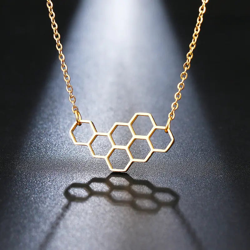 Horizonal Honeycomb Pendant With Bee And Chain WEM Support (www.WEM.support)