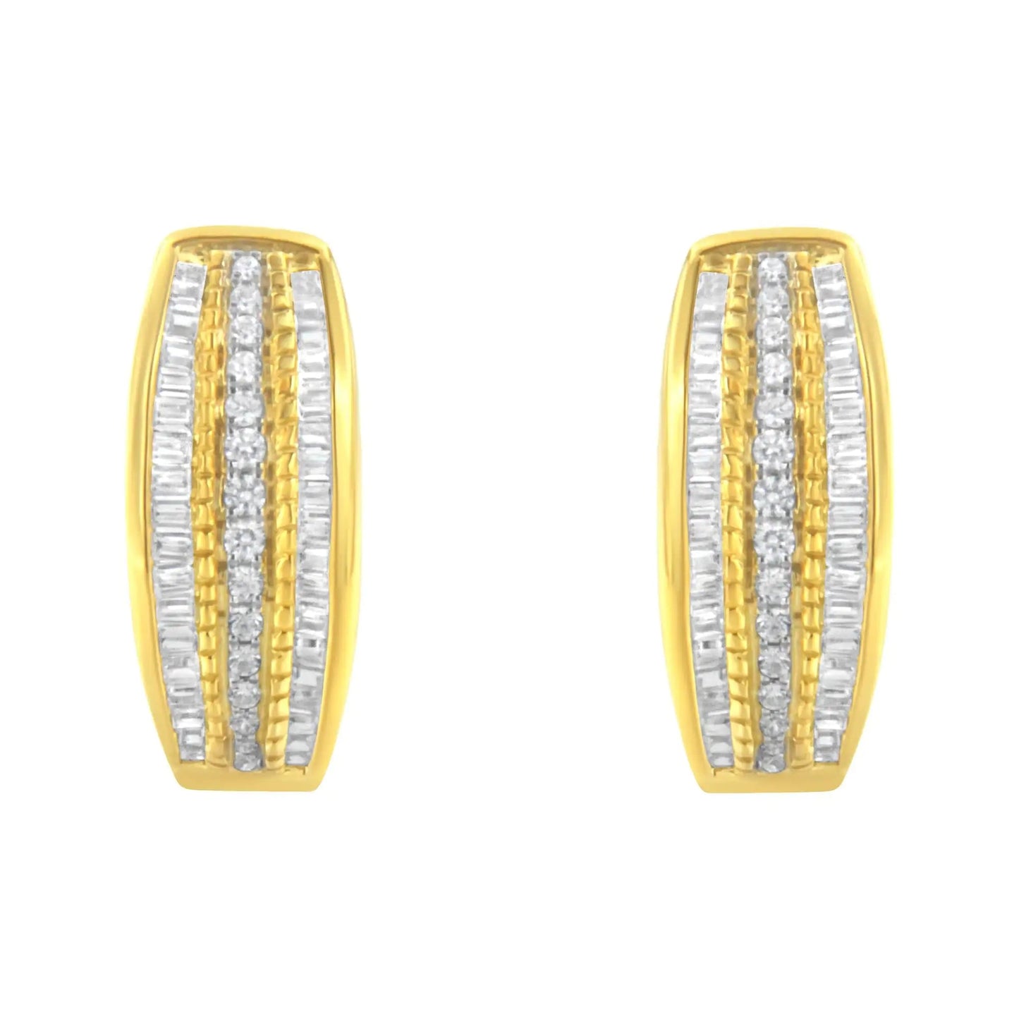 10K Yellow Gold 3/4 Cttw Pave and Channel Set Diamond Triple Row Modern Hoop Earrings (I-J Color, I2-I3 Clarity) WEM Support (www.WEM.support)