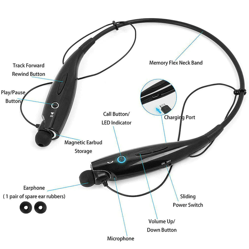 Bluetooth Neckband Wireless Headphones Mic Headset Stereo Earbuds Earphone WEM Support (www.WEM.support)