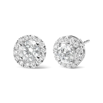 14K White Gold Lab Grown Diamond Solitaire Stud Earrings with Halo (2.00 Cttw, F-G Color, VS2-SI1 Clarity WEM Support (www.WEM.support)