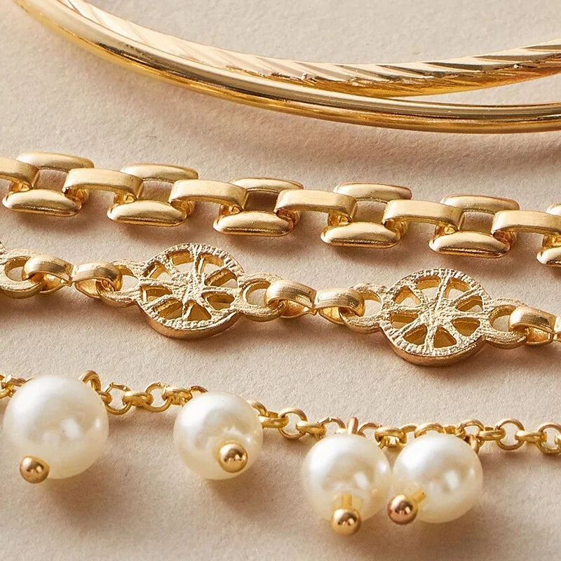 4-Piece Bohemian Pearl and Lemon Bracelet Set WEM Support (www.WEM.support)