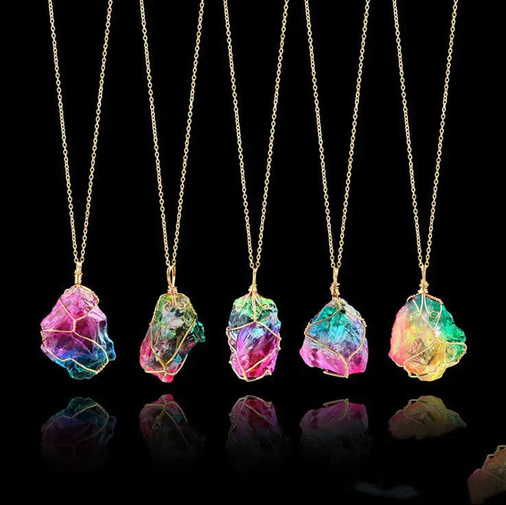 Seven-color, Natural Stone Rough Stone Winding, Crystal Pendant Transparent WEM Support (www.WEM.support)